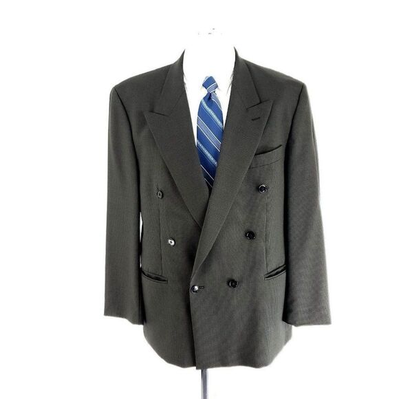 Lord & Taylor Wool Double Breasted Peak Lapel Blazer 40R Green Star Check - Picture 3 of 11